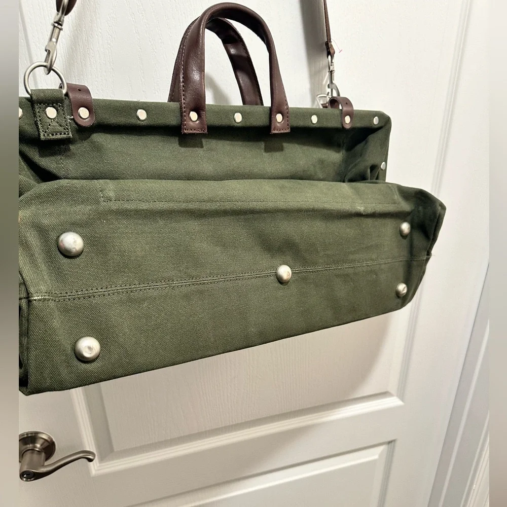 Canvas Weekender Bag LINE OF TRADE Olive Green Canvas Leather Trim - NWOT